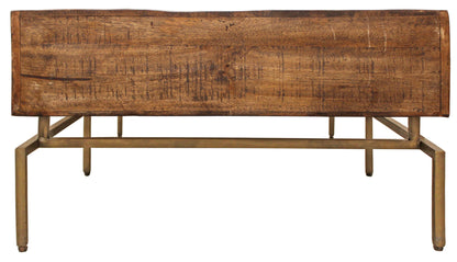 Brown & Brass Solid Wood & Iron Distressed Frame Coffee Table w/ Six Drawers image 7
