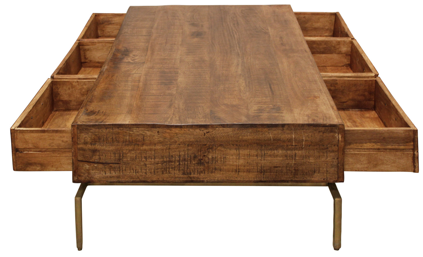 Brown & Brass Solid Wood & Iron Distressed Frame Coffee Table w/ Six Drawers image 8