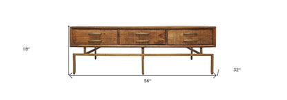 Brass & Brown Solid Wood Distressed Storage Coffee Table