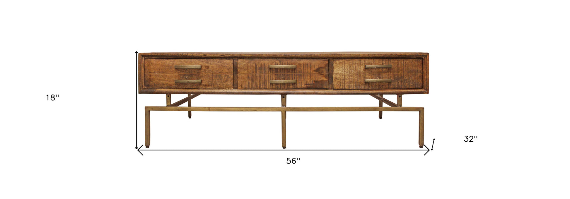 Brown & Brass Solid Wood & Iron Distressed Frame Coffee Table w/ Six Drawers image 9