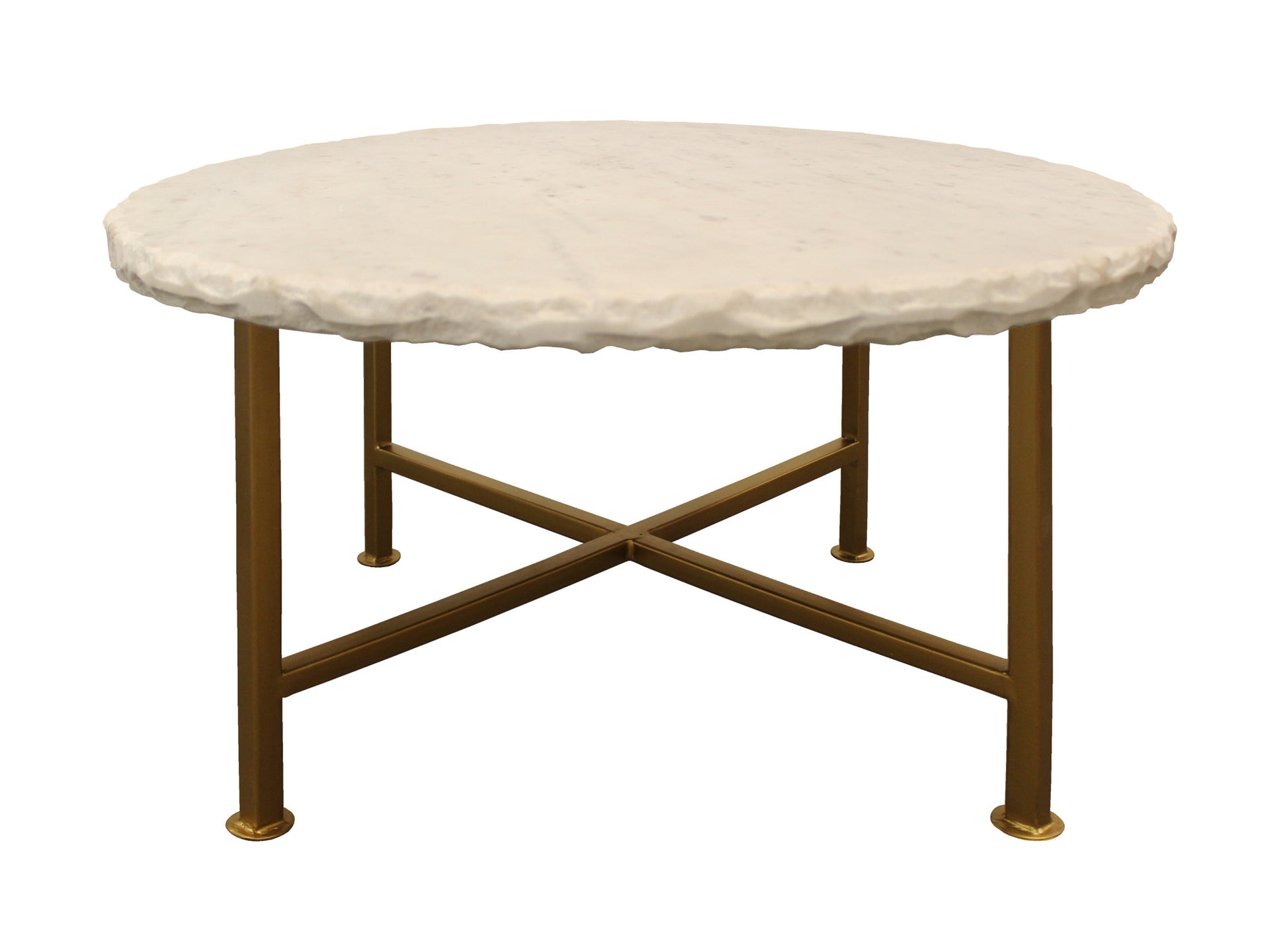 Ivory & Brass Genuine Marble & Iron Round Frame Coffee Table image 3