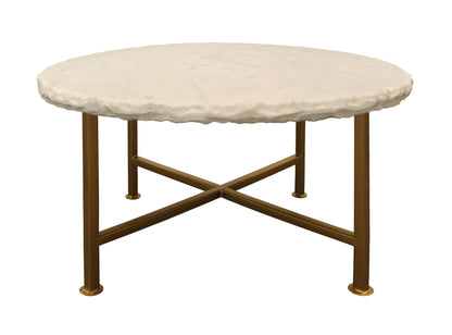 Ivory & Brass Genuine Marble & Iron Round Frame Coffee Table image 3