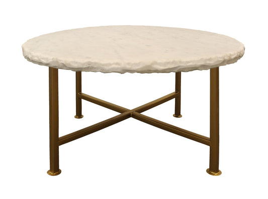 Ivory & Brass Genuine Marble & Iron Round Frame Coffee Table image 3
