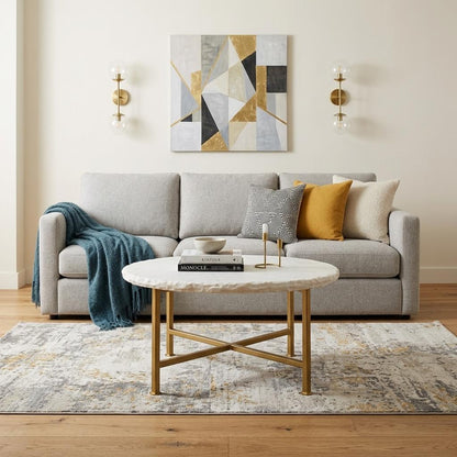 Ivory & Brass Genuine Marble & Iron Round Frame Coffee Table image 1