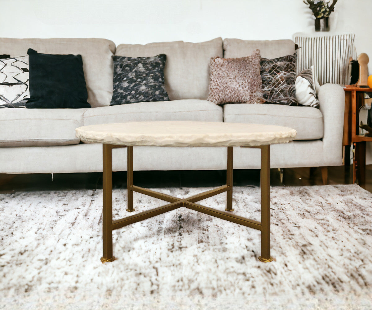 Brass & Ivory Genuine Marble Round Coffee Table