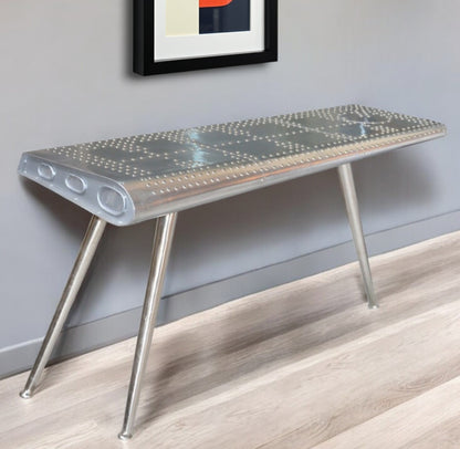 Silver Aluminum Three Leg Console Table