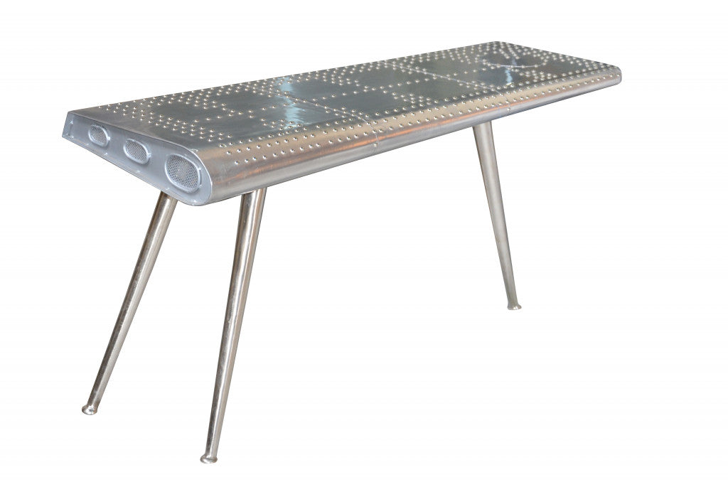 Silver Aluminum Three Leg Console Table