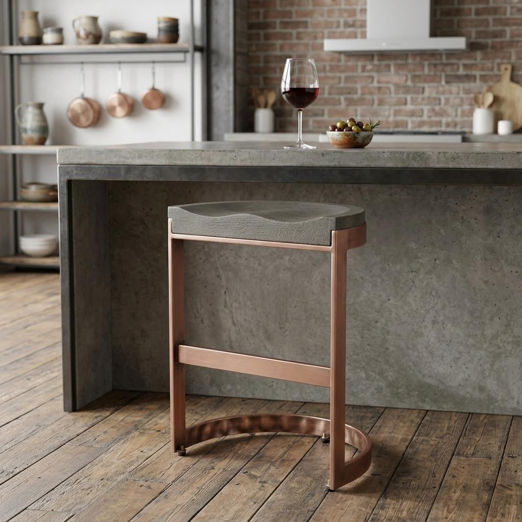 Gray & Copper Solid Wood & Iron Backless Counter Height Bar Chair