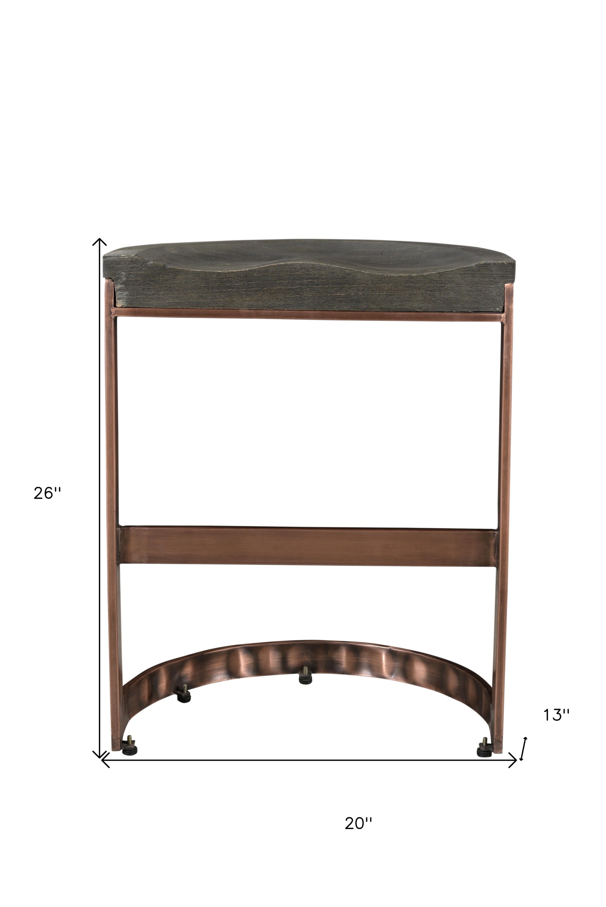Gray & Copper Solid Wood & Iron Backless Counter Height Bar Chair