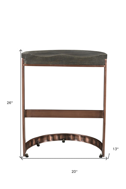 Gray & Copper Solid Wood & Iron Backless Counter Height Bar Chair