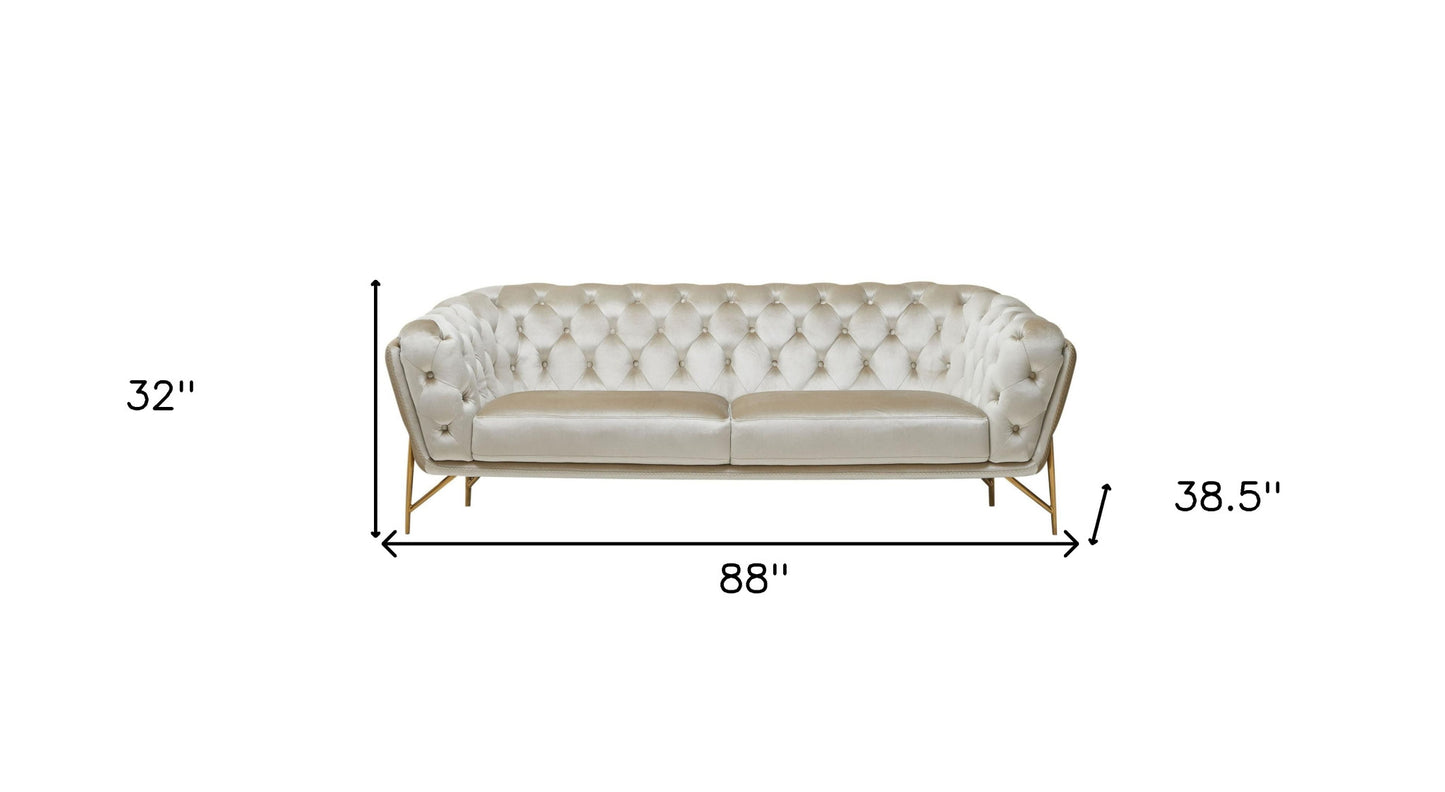 Beige Velvet Sofa With Gold Legs