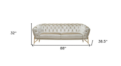 Beige Velvet Sofa With Gold Legs