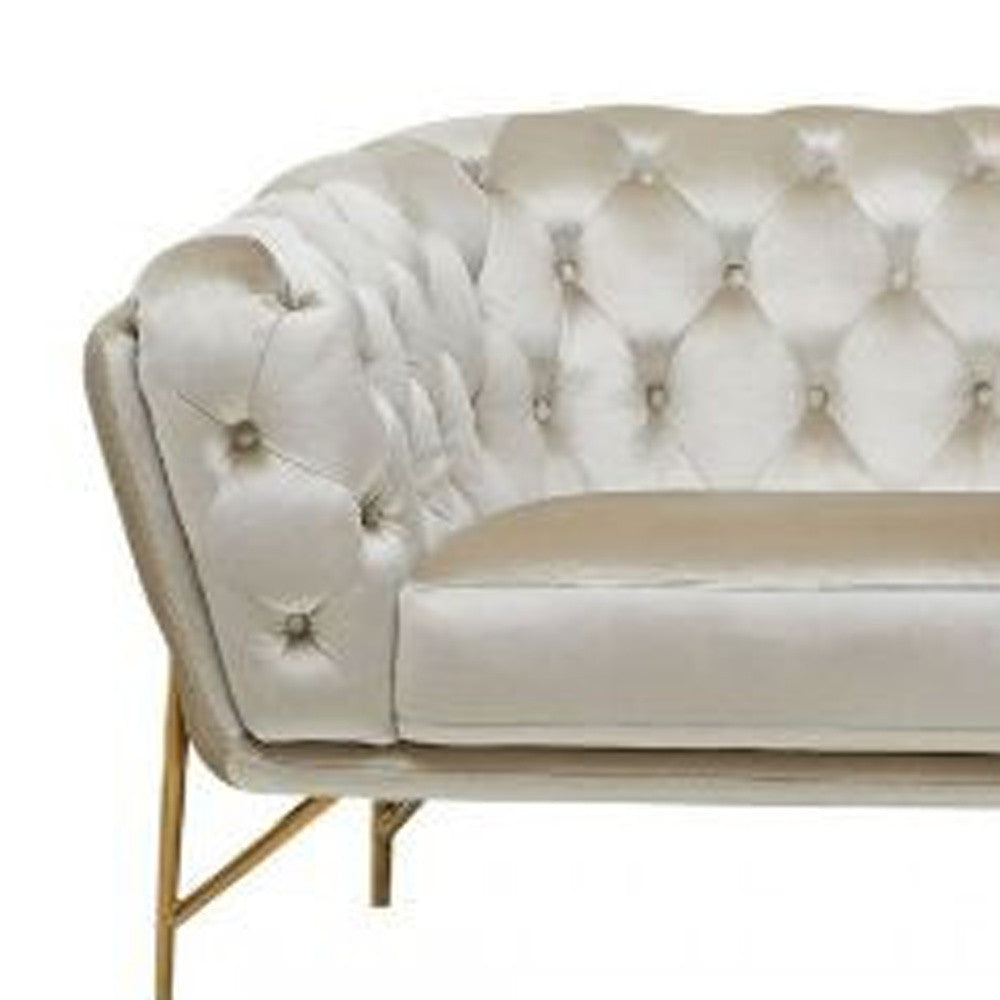 Beige Velvet Sofa With Gold Legs