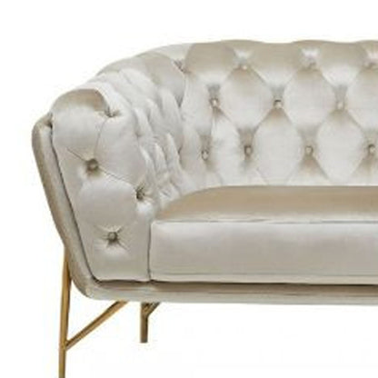 Beige Velvet Sofa With Gold Legs