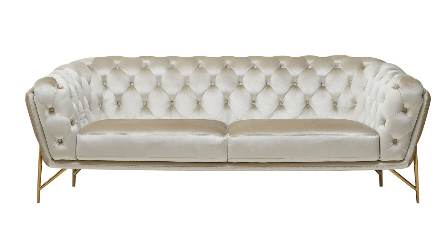 Ronan Beige Velvet Sofa With Gold Legs