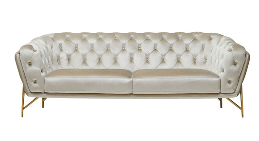 Ronan Beige Velvet Sofa With Gold Legs