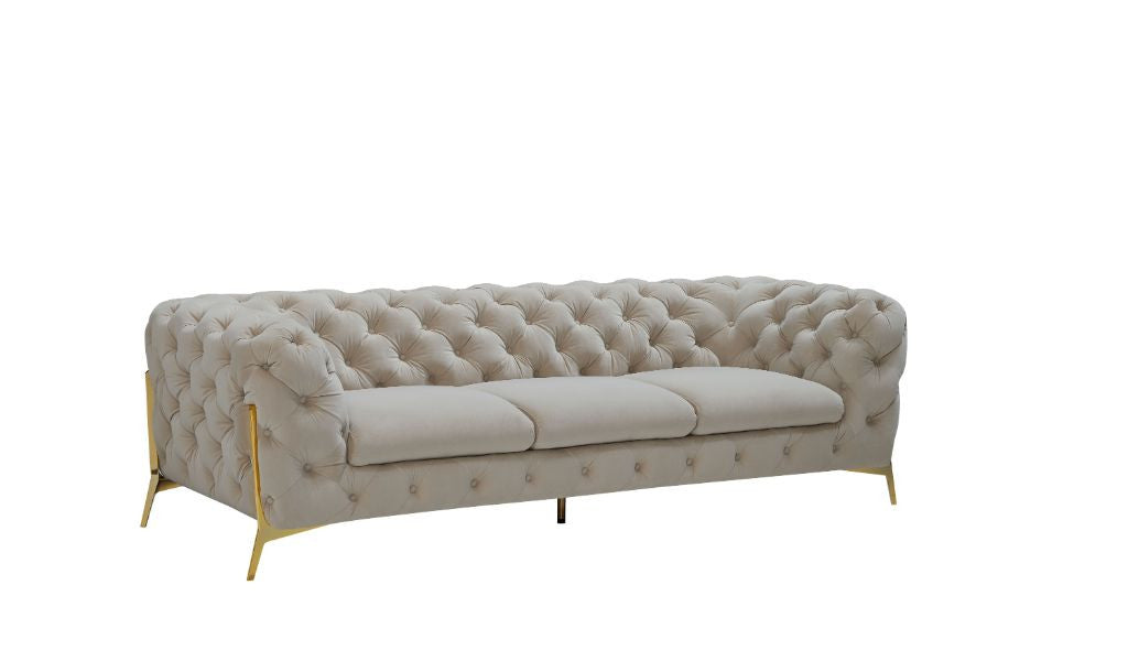 Beige Velvet Chesterfield Sofa With Gold Legs