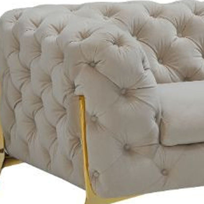 Beige Velvet Chesterfield Sofa With Gold Legs