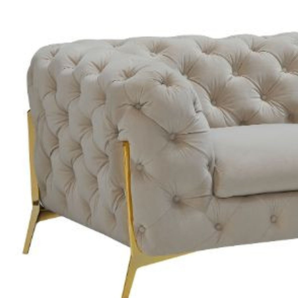Beige Velvet Chesterfield Sofa With Gold Legs