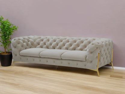 Beige Velvet Chesterfield Sofa With Gold Legs