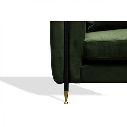 Dark Green Velvet Sofa With Black & Gold Legs