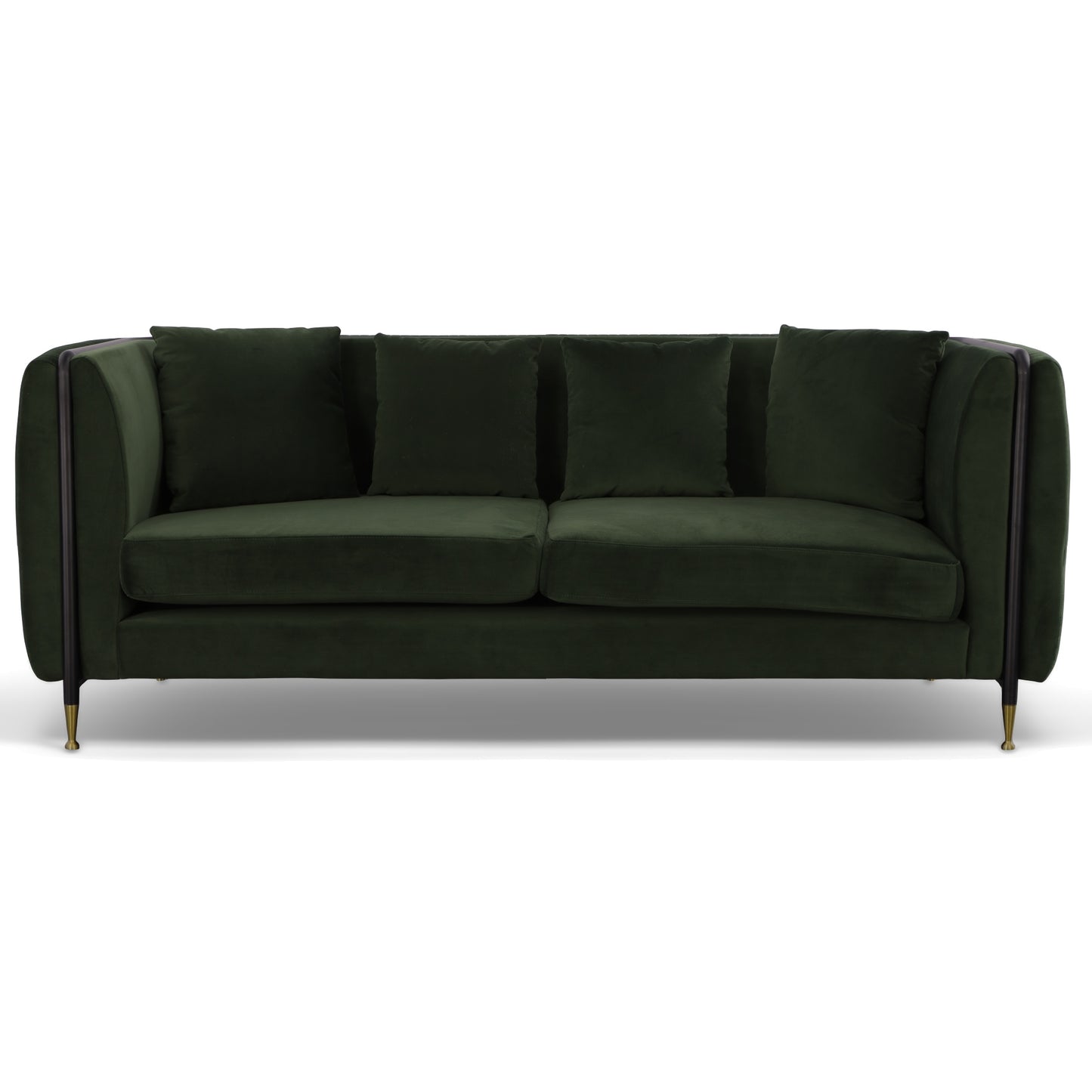 Dark Green Velvet Sofa With Black & Gold Legs