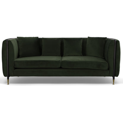 Dark Green Velvet Sofa With Black & Gold Legs