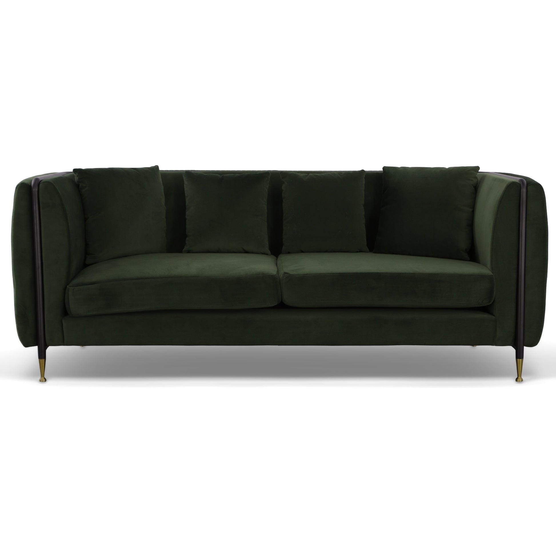 Dark Green Velvet Sofa With Black & Gold Legs