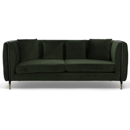 Dark Green Velvet Sofa With Black & Gold Legs
