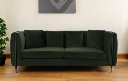Dark Green Velvet Sofa With Black & Gold Legs