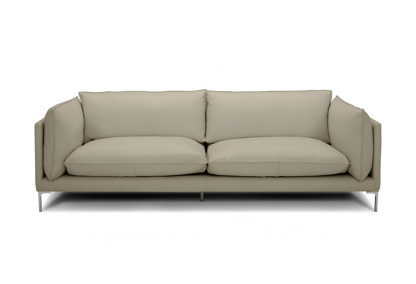 Taupe Leather Sofa With Silver Legs