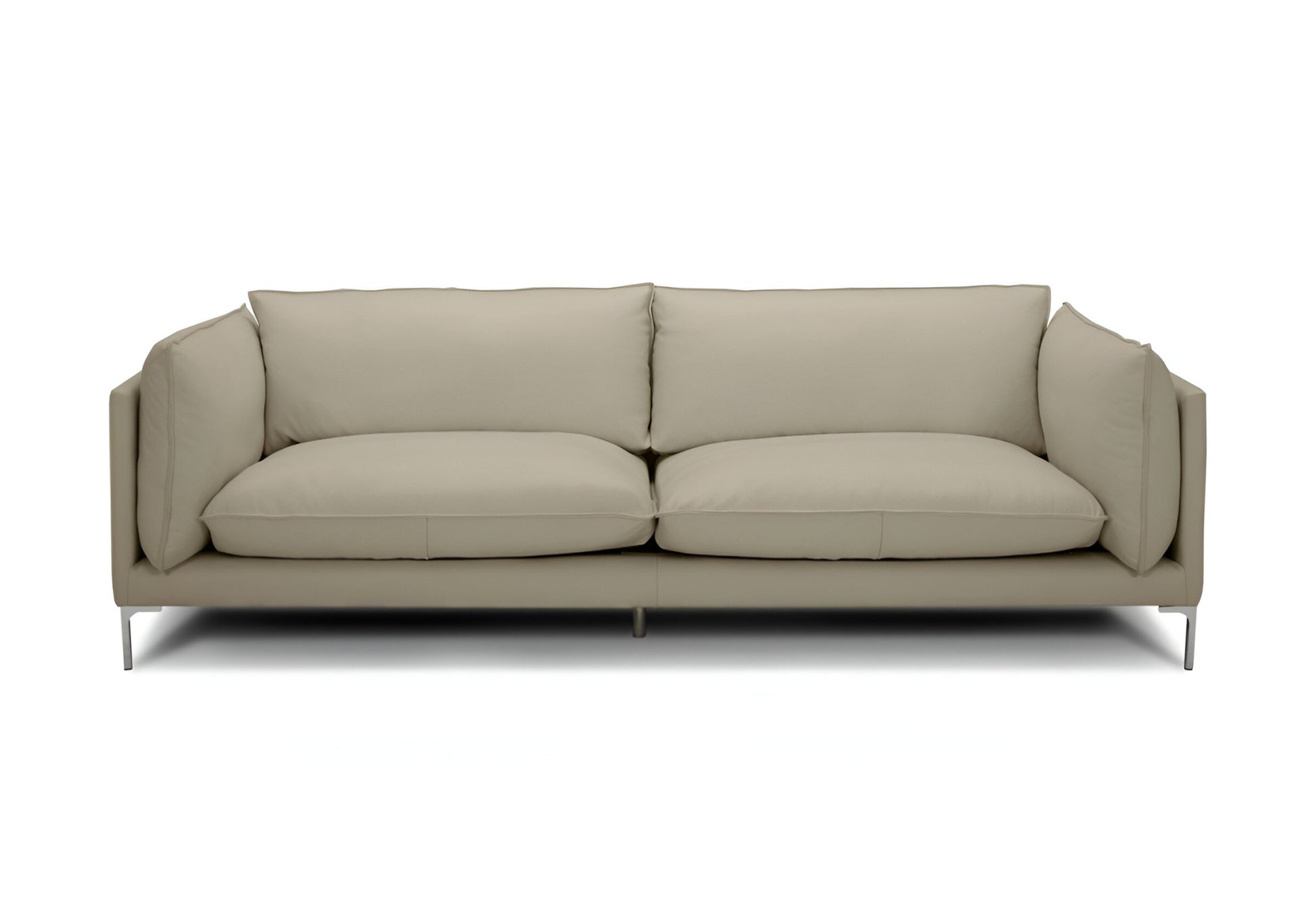 Taupe Leather Sofa With Silver Legs