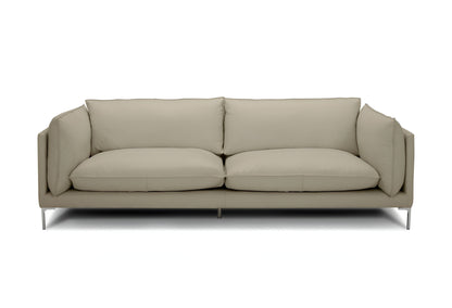 Taupe Leather Sofa With Silver Legs