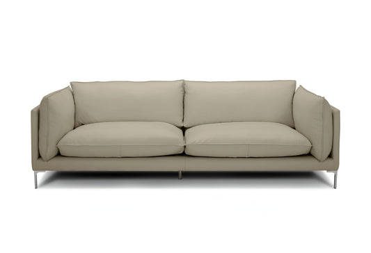 Taupe Leather Sofa With Silver Legs