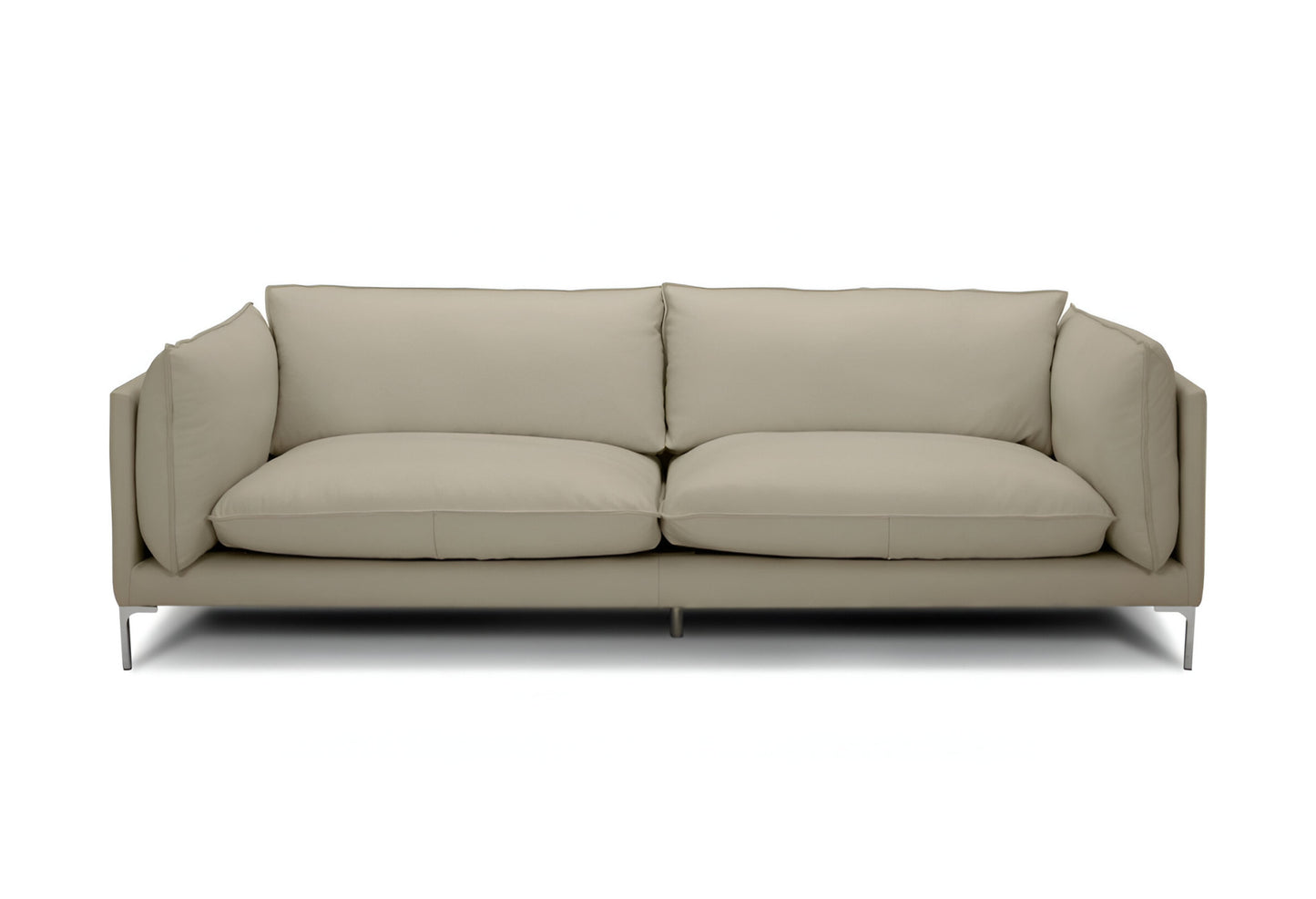 Taupe Leather Sofa With Silver Legs