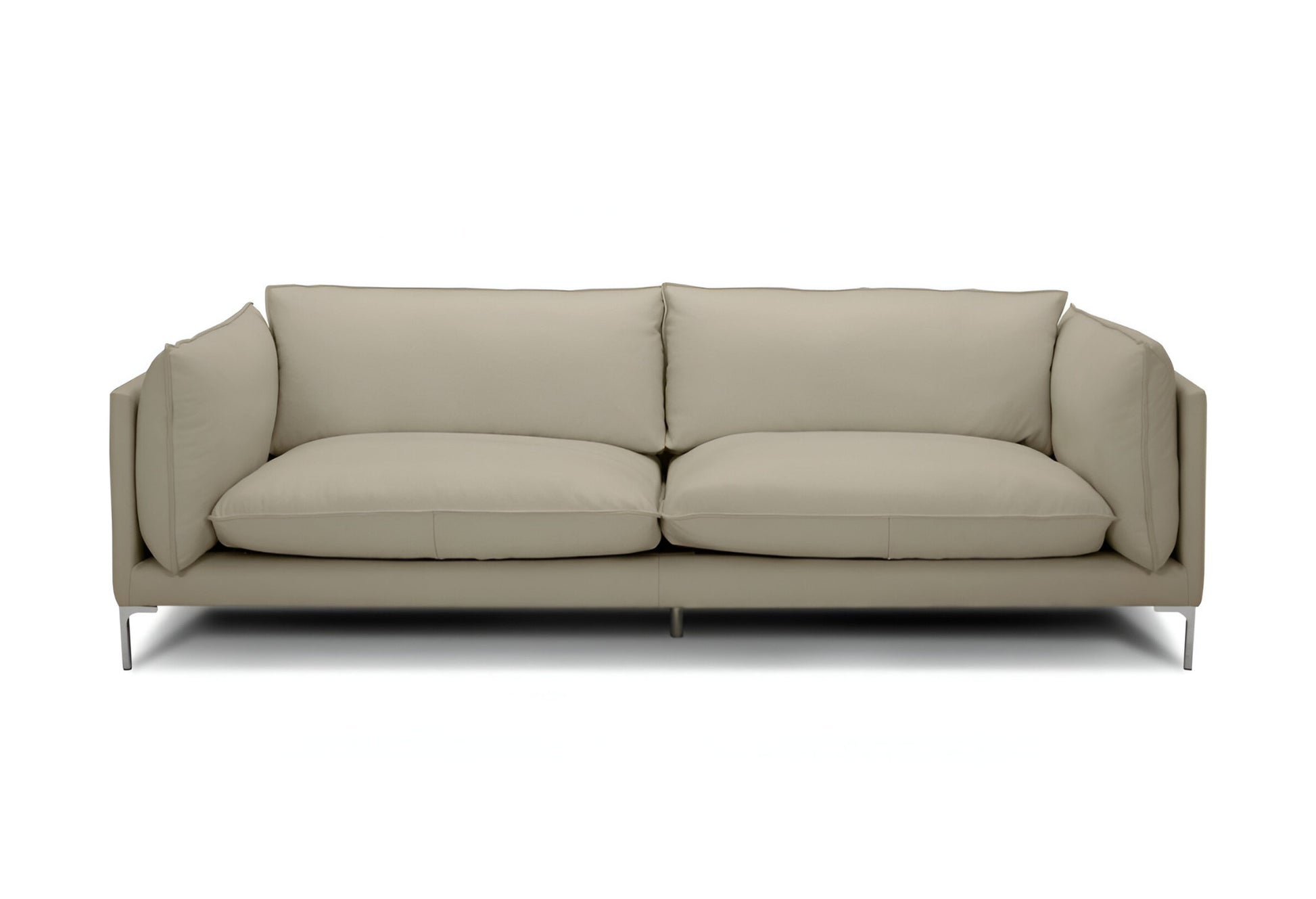 Taupe Leather Sofa With Silver Legs