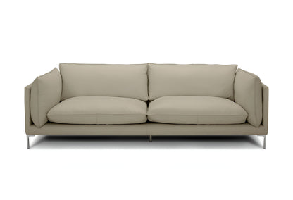 Taupe Leather Sofa With Silver Legs