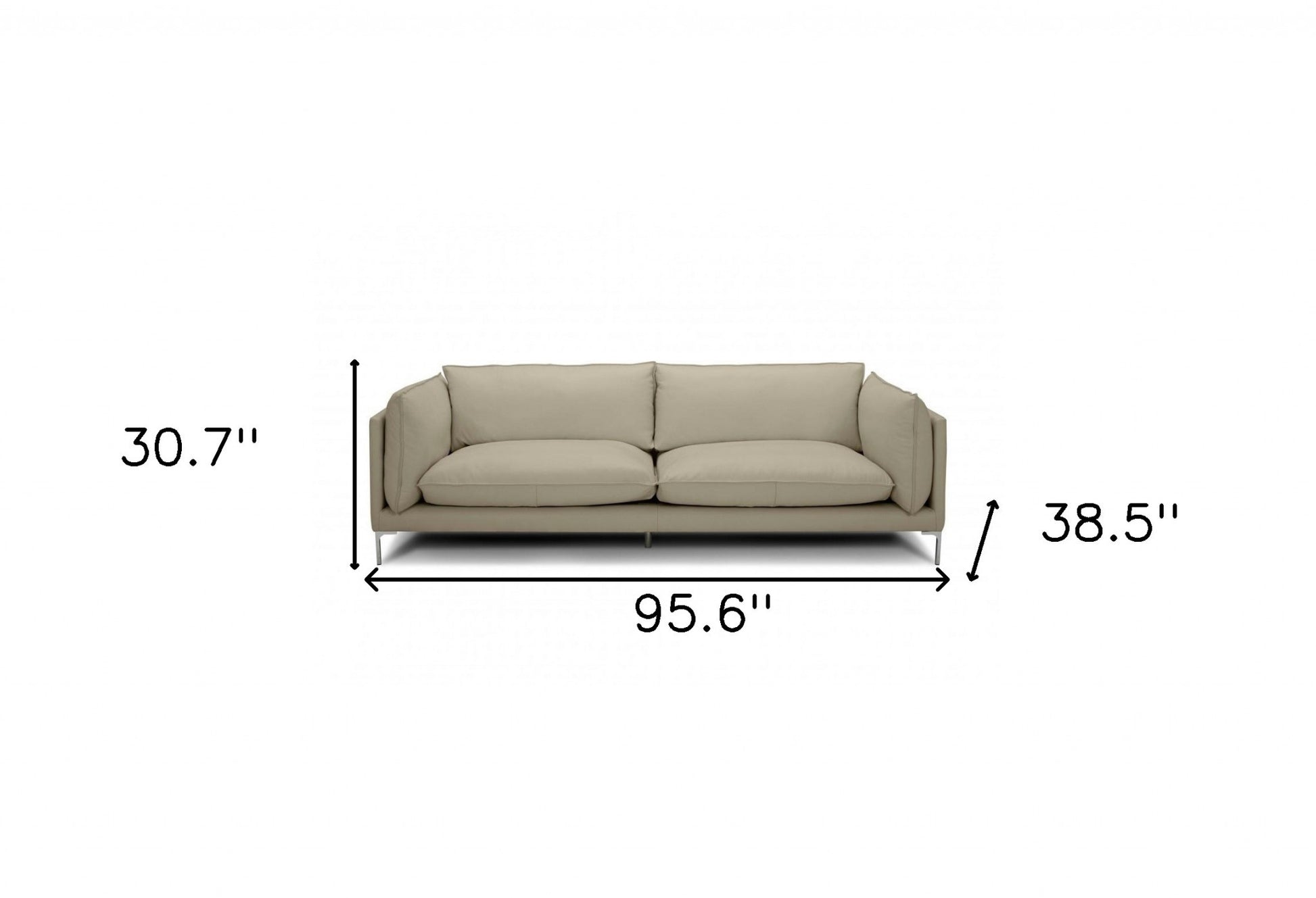 Taupe Leather Sofa With Silver Legs