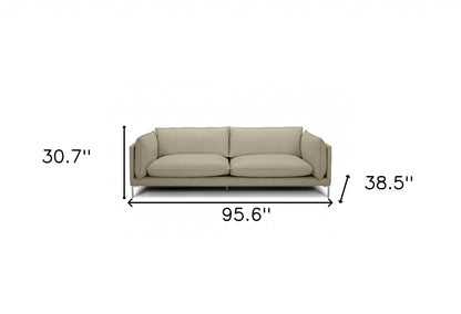 Taupe Leather Sofa With Silver Legs