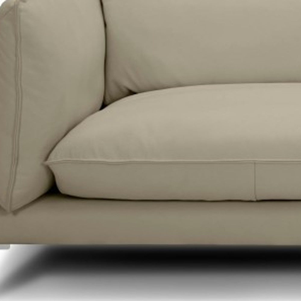 Taupe Leather Sofa With Silver Legs