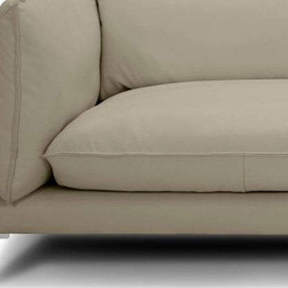 Taupe Leather Sofa With Silver Legs