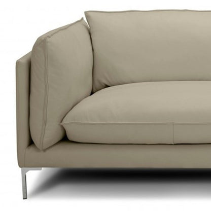 Taupe Leather Sofa With Silver Legs