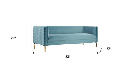 Teal Blue Velvet Sofa With Gold Legs