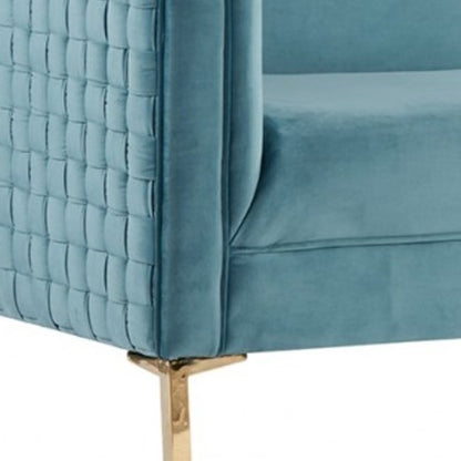 Teal Blue Velvet Sofa With Gold Legs
