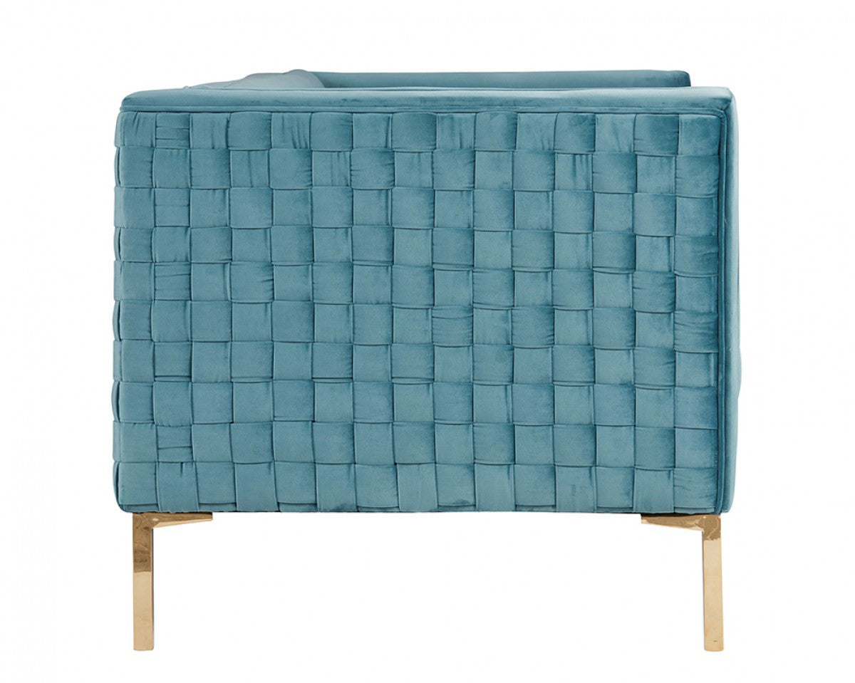 Teal Blue Velvet Sofa With Gold Legs