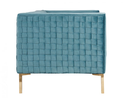 Teal Blue Velvet Sofa With Gold Legs