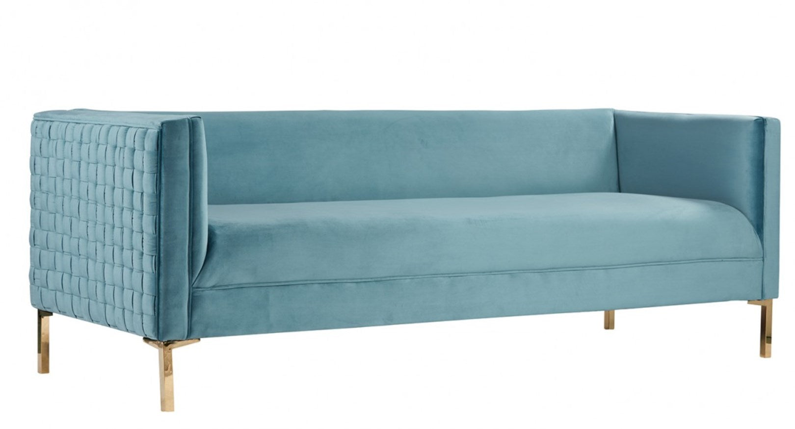 Teal Blue Velvet Sofa With Gold Legs