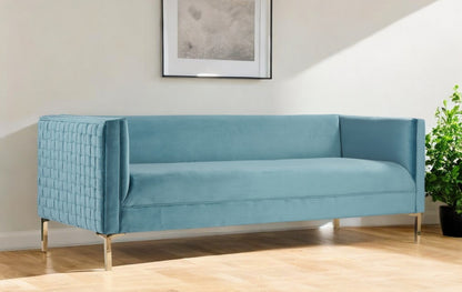 Teal Blue Velvet Sofa With Gold Legs