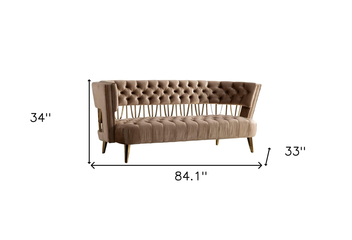 Beige Velvet Sofa With Gold Legs
