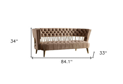 Beige Velvet Sofa With Gold Legs